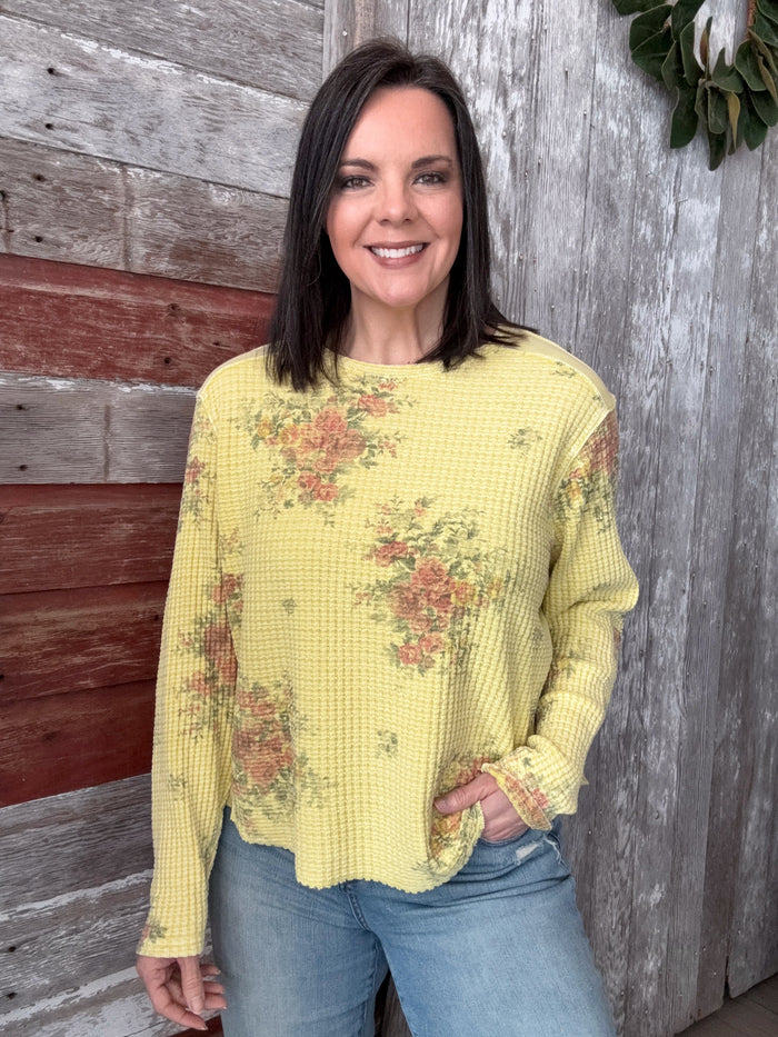 Yellow Thermal Floral Pullover