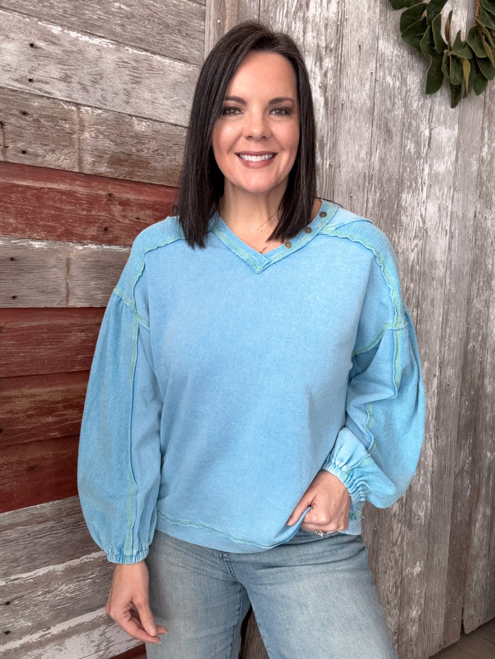 Button Detailed French Terry Pullover