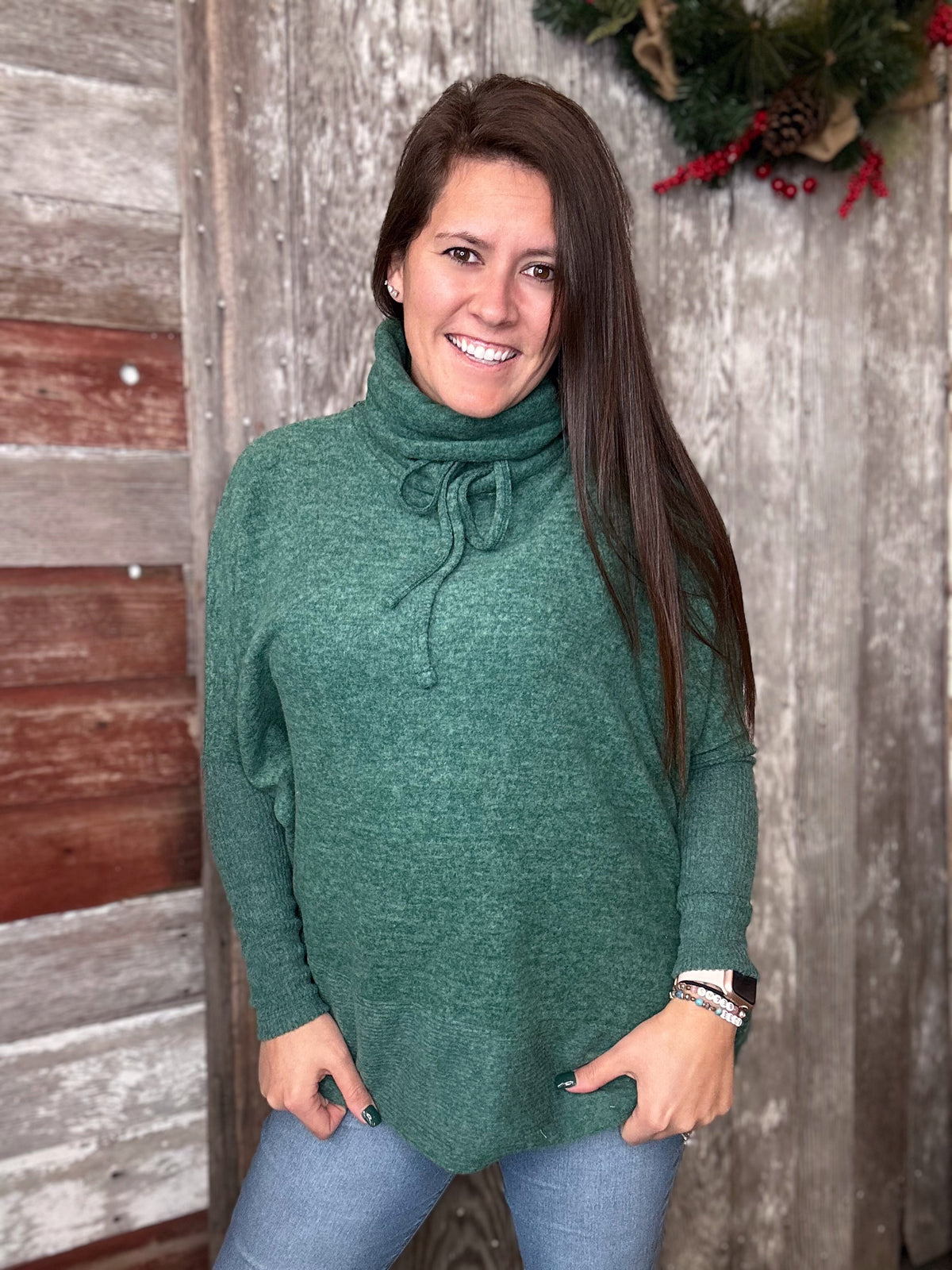 Brushed Melange Cowl Neck Sweater (Three color choices)
