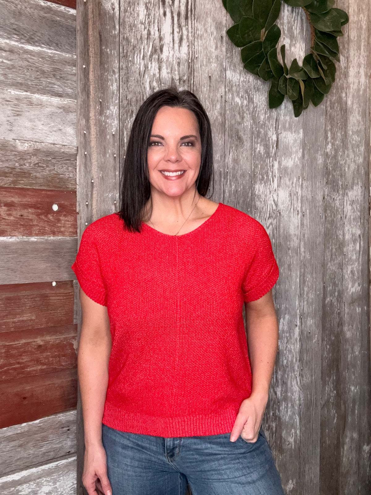 V Neck Short Sleeve Sweater