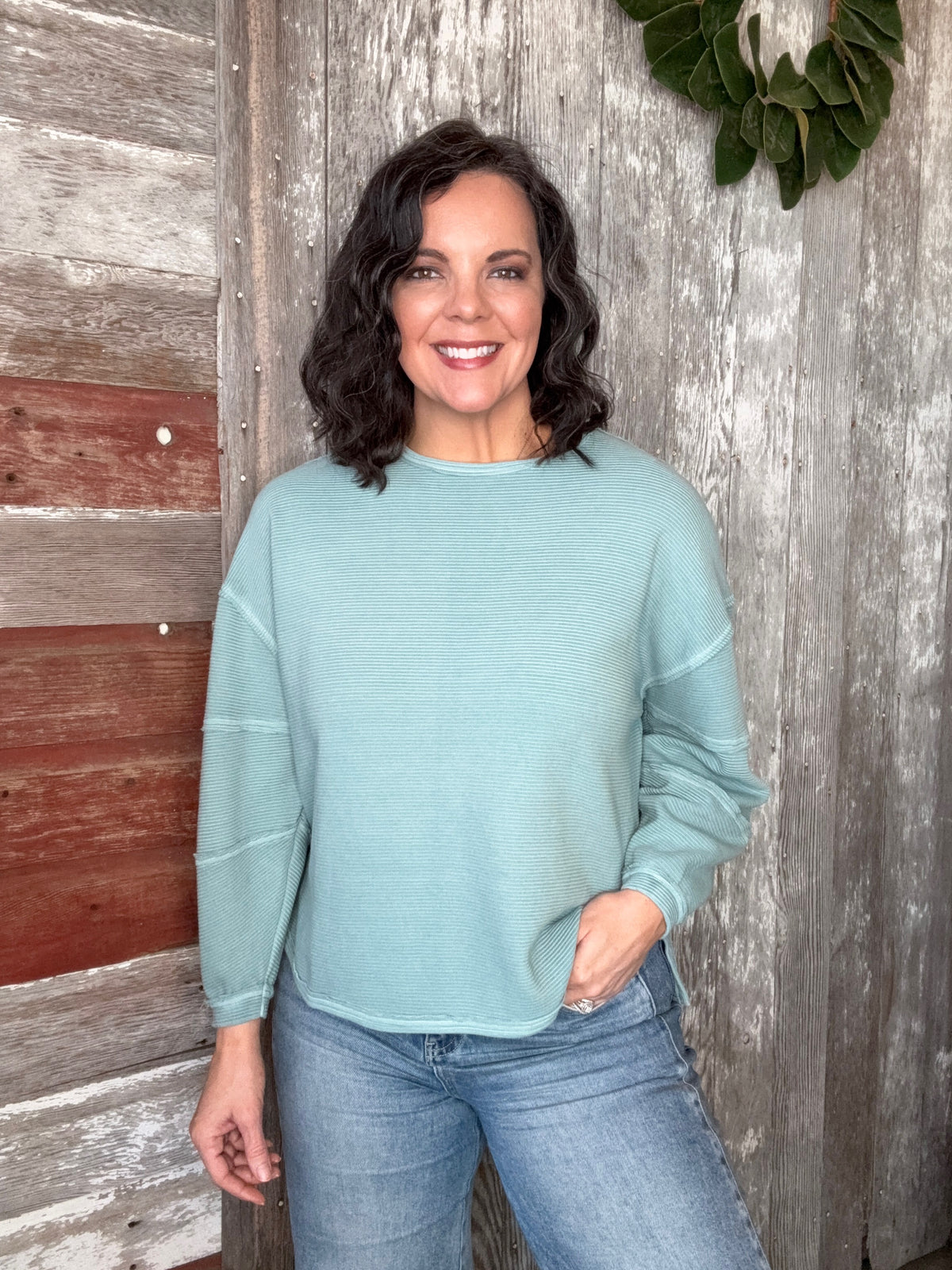 Dusty Blue Raw Hem Top