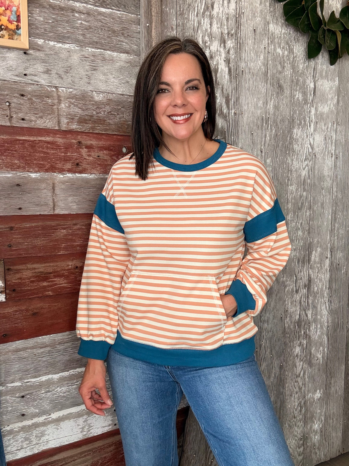 Molly Striped Kangaroo Pocket Pullover