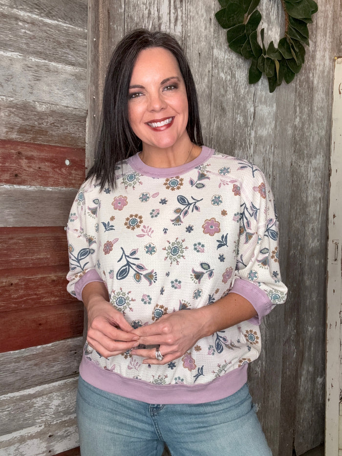 Floral Waffle Knit Pullover