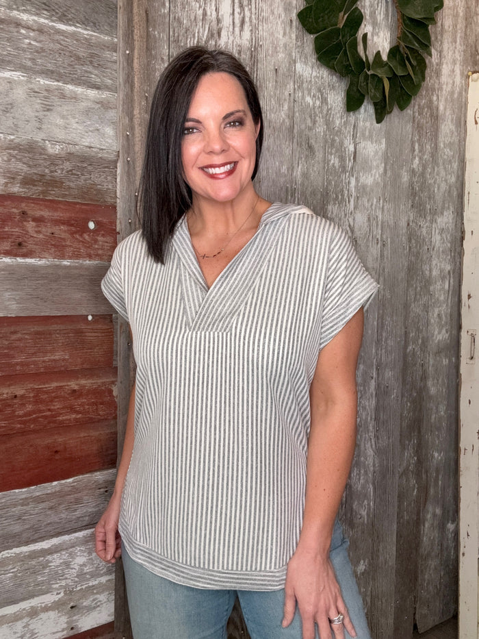 Oat Textured V Neck Hoodie