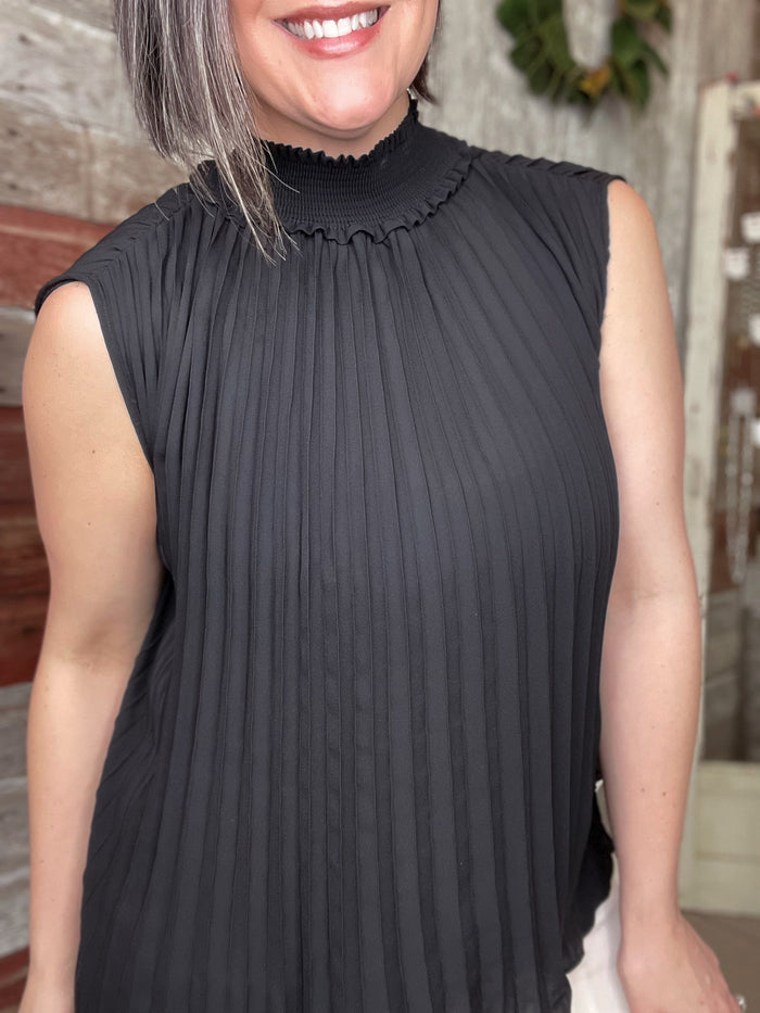 Black Pleated Woven Blouse