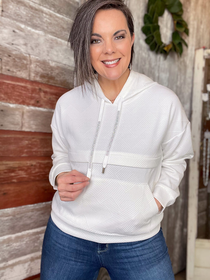 Textured Knit Hoodie with Rhinestone Detail (Two Color Choices)