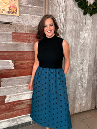 Teal Polka Dot Mock Neck Dress