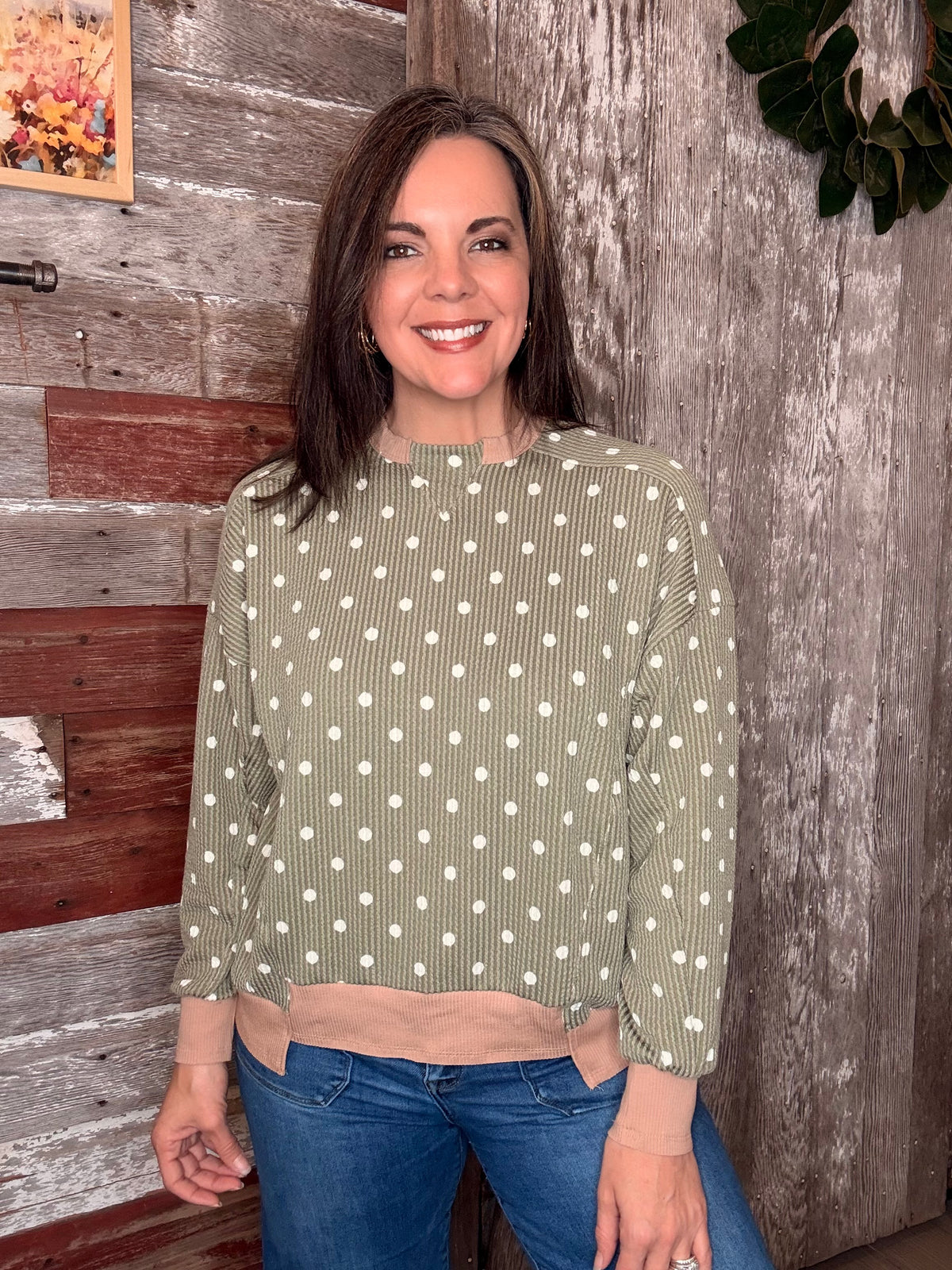 Polka Dot Ribbed Top