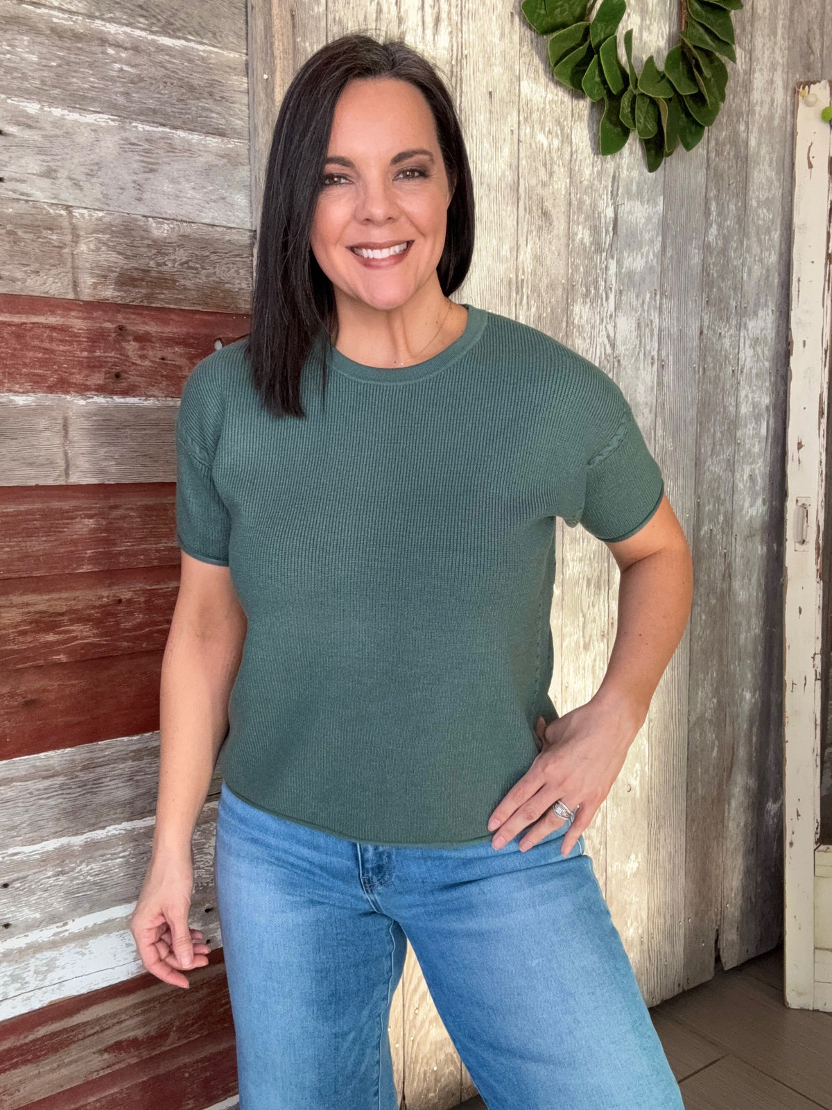 Rope Textured Short Sleeve Sweater