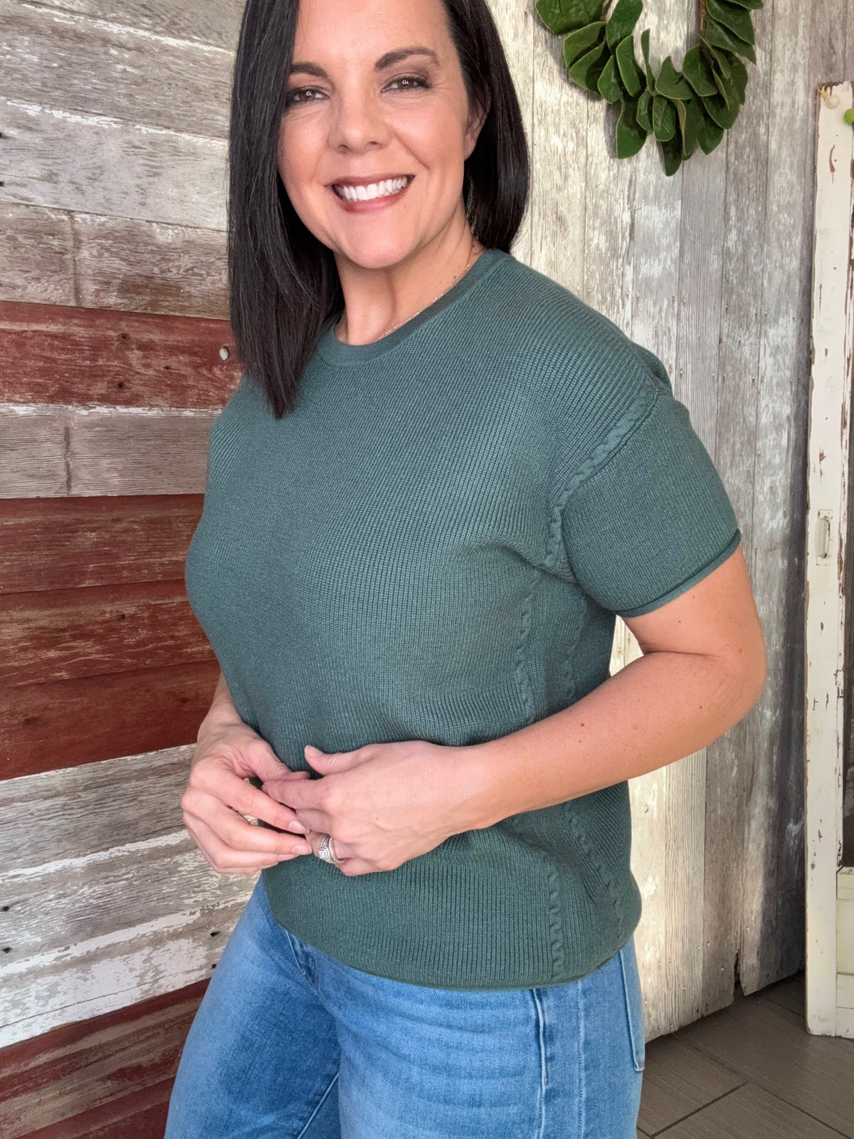 Rope Textured Short Sleeve Sweater