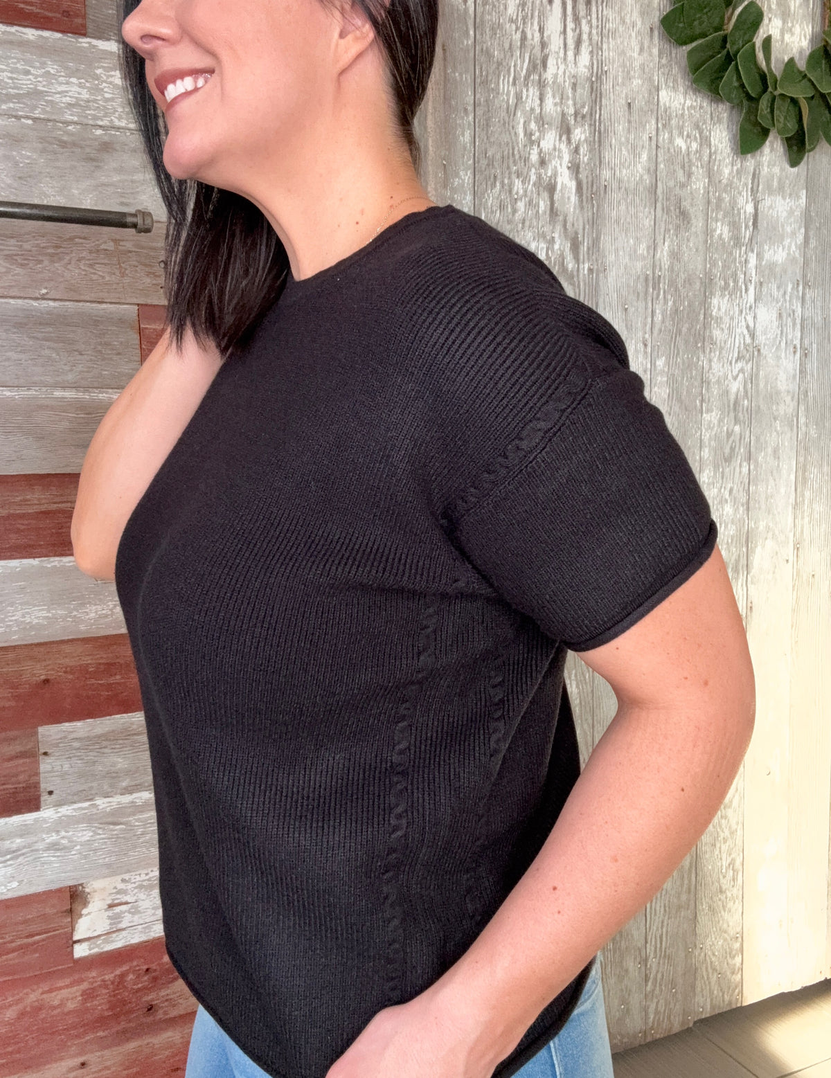 Rope Textured Short Sleeve Sweater