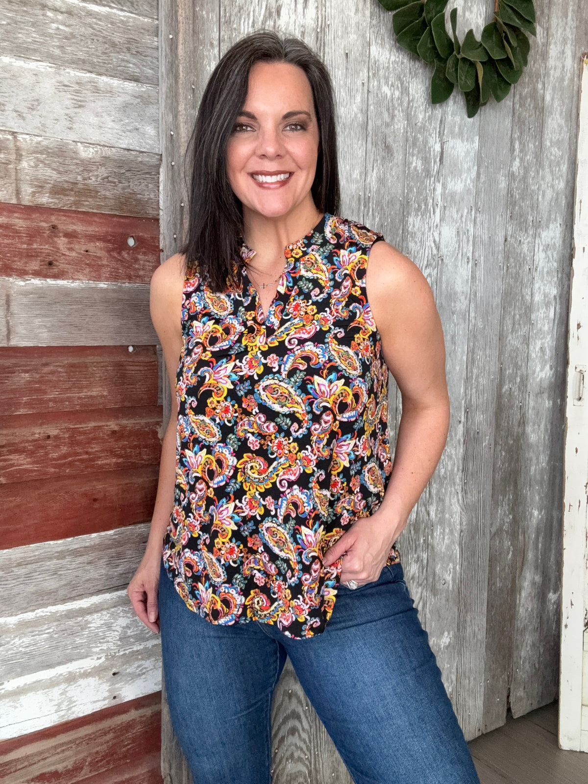 Black Paisley Tank Blouse