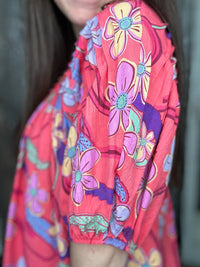 Hot Coral Floral Blouse