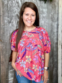 Hot Coral Floral Blouse