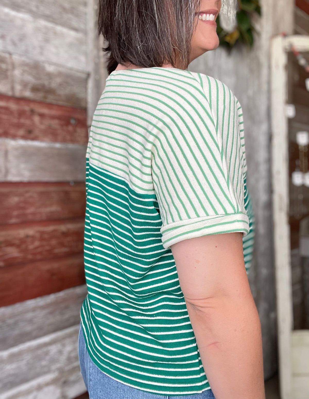 Peacock Green Striped Top