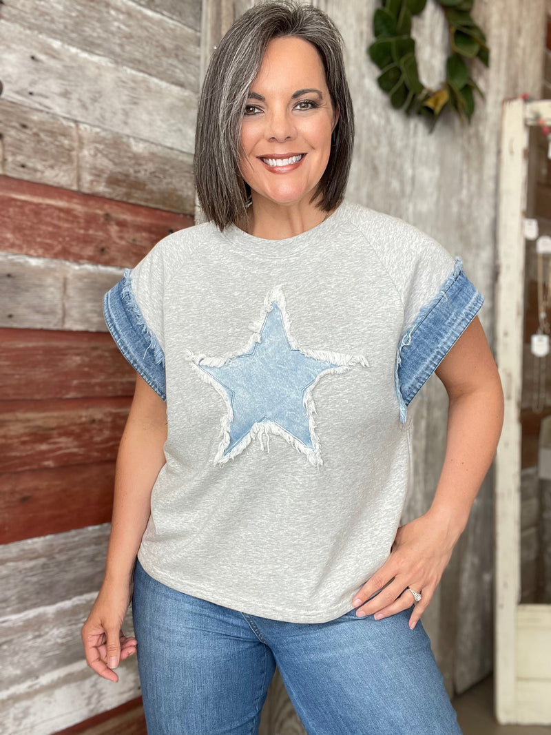 Denim Star Frayed Edged Top