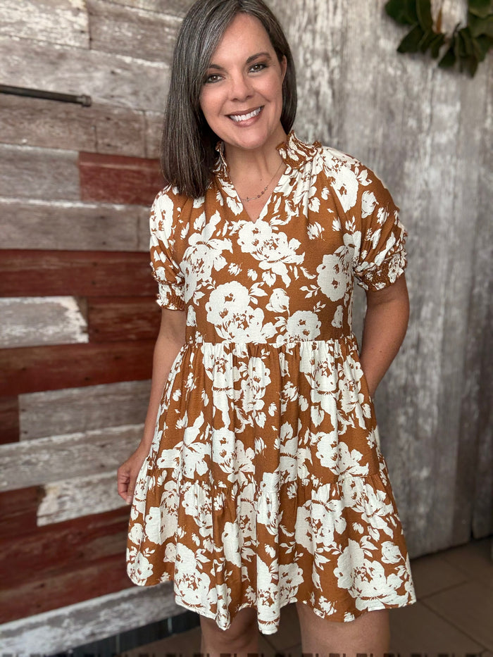 Mocha Floral Tiered Dress