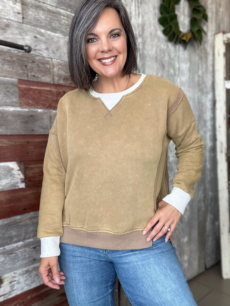 Vintage Taupe Color Block Sweatshirt