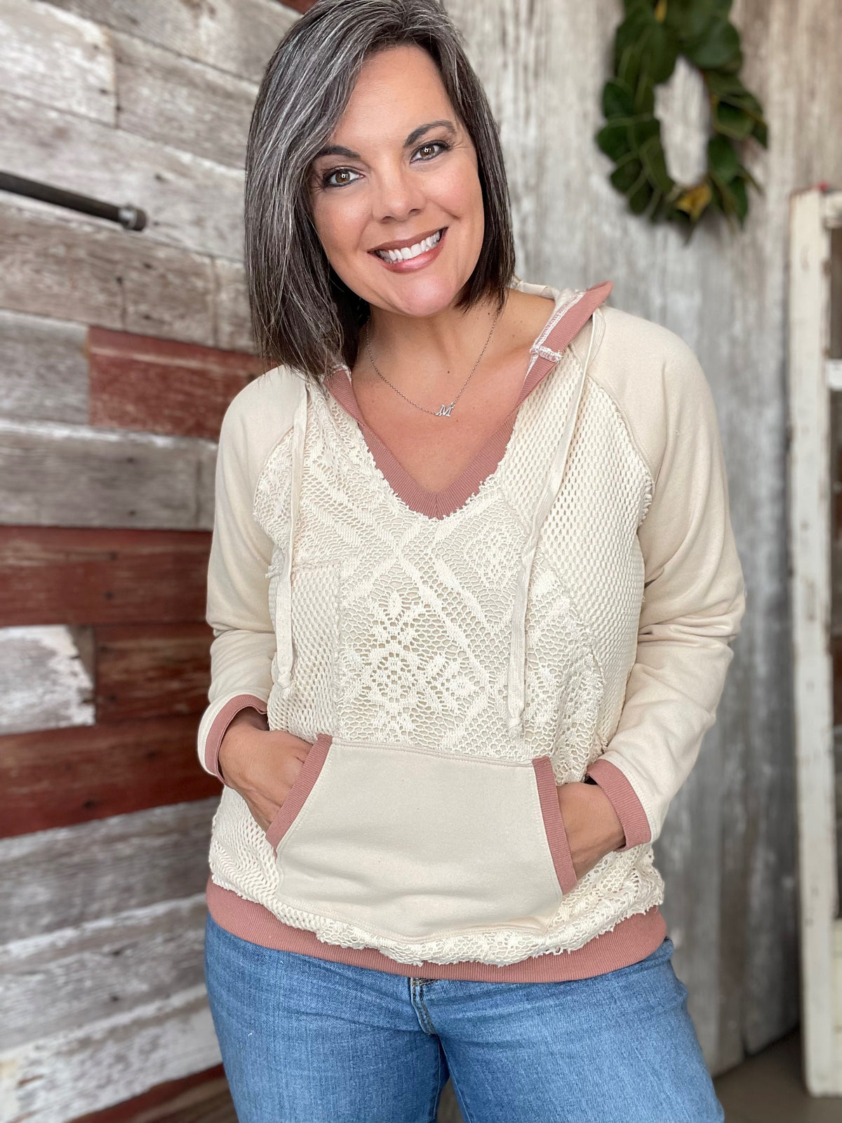 Natural Mixed Crochet Hoodie