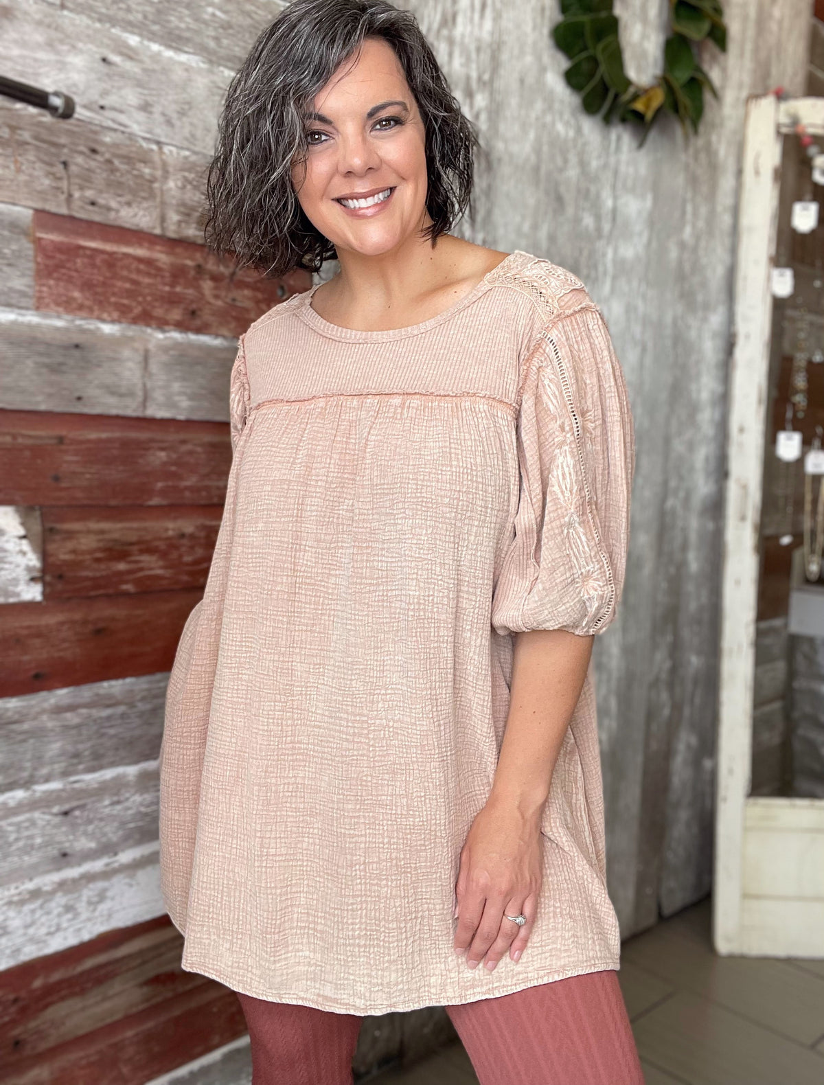 Almond Mineral Wash Tunic Dress