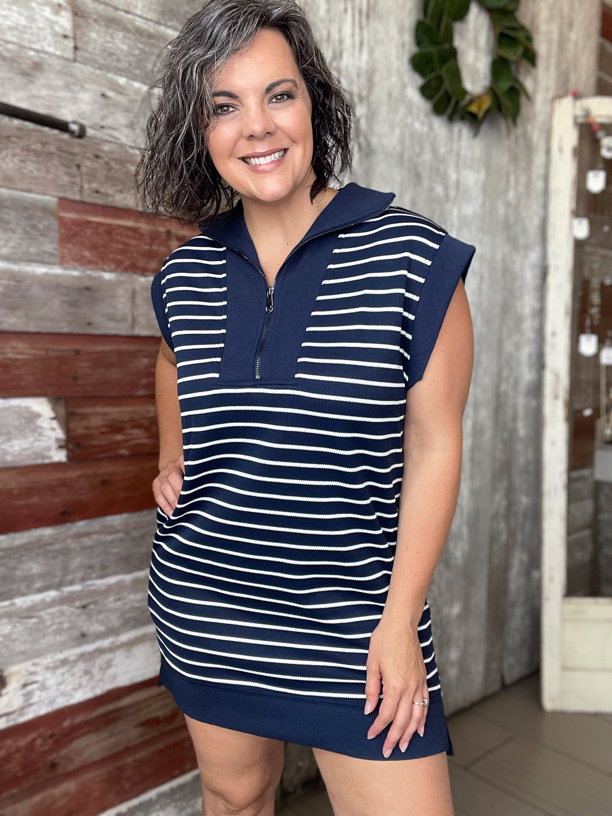 Navy Striped Mini Dress