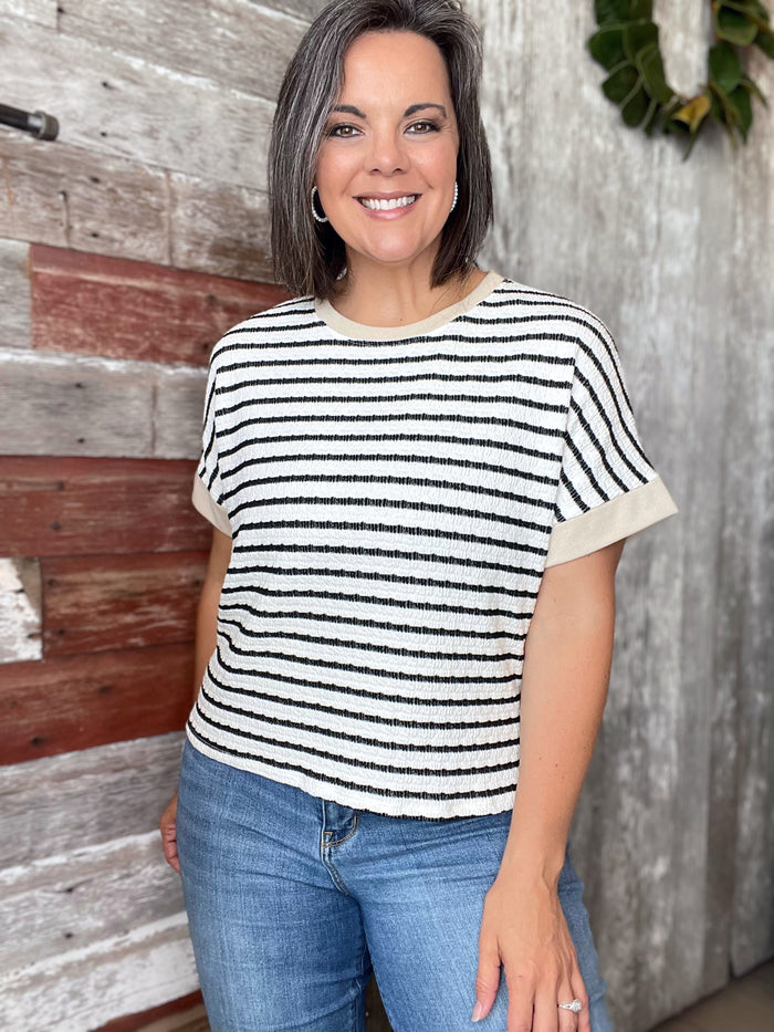 Black and White Textured Stripe Top