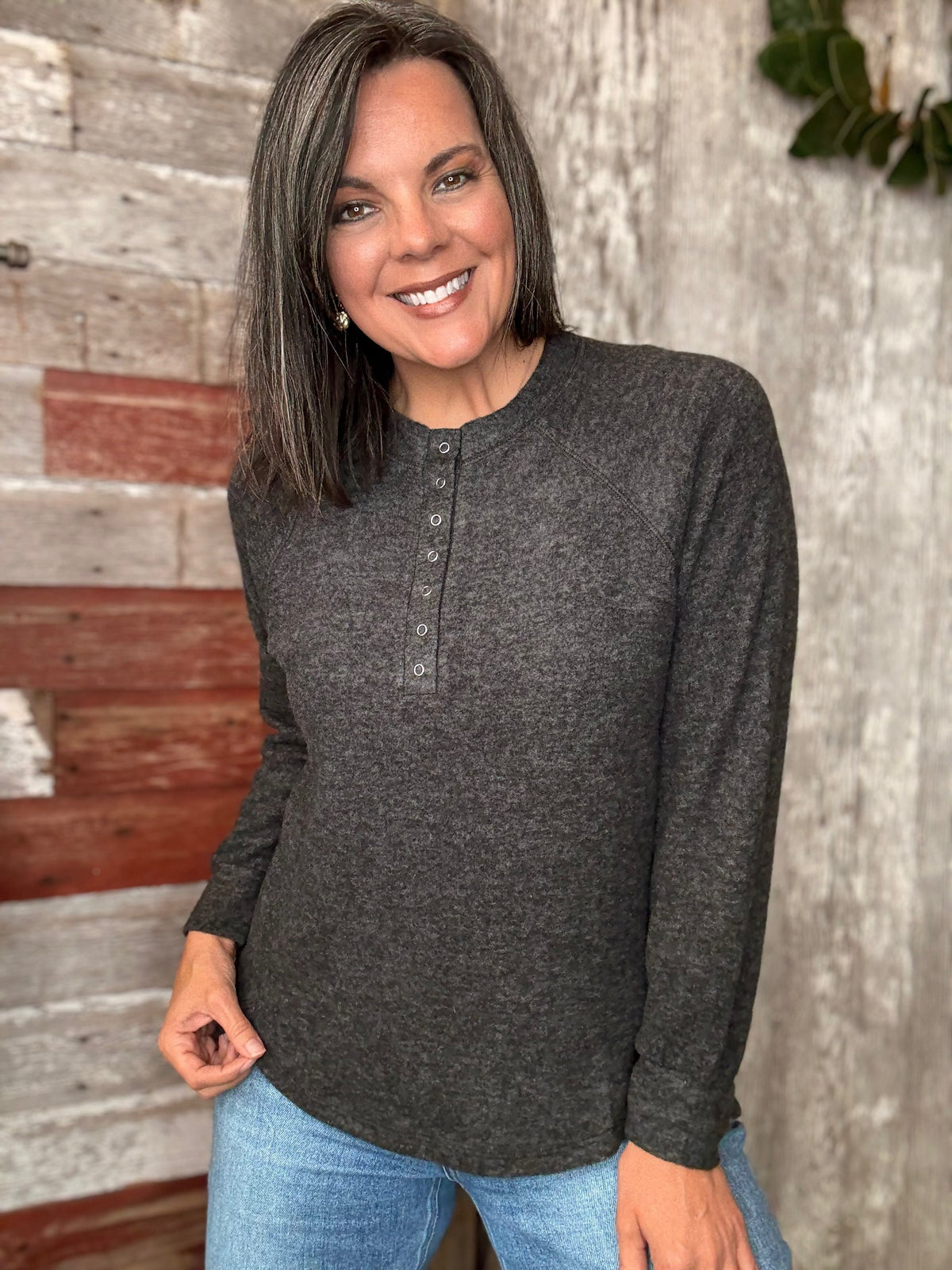 Brushed Melange Henley Sweater