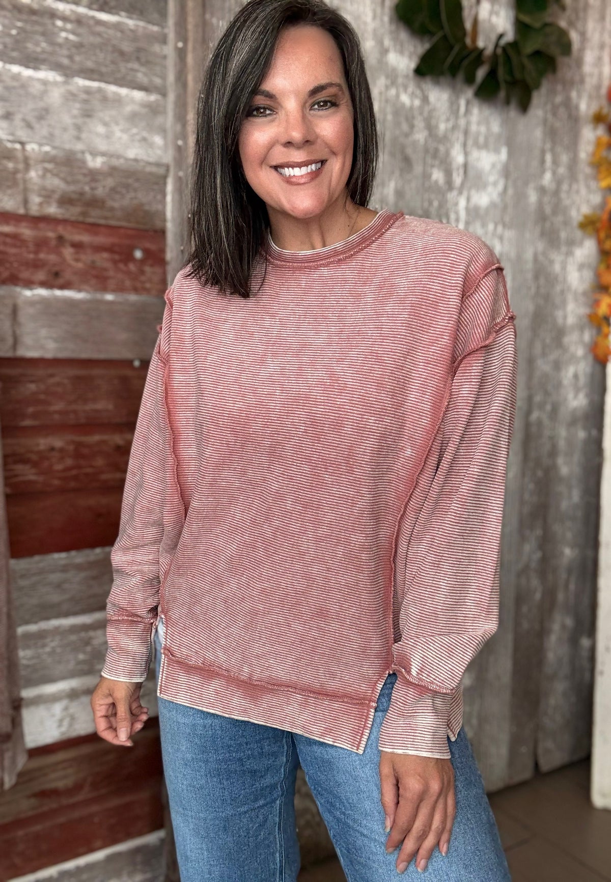 Acid Washed Ribbed Pullover