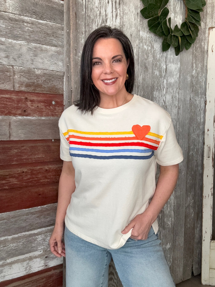 Cream Rainbow Striped Tee