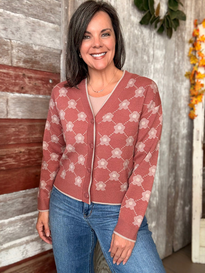 Terracota Floral Sweater Cardigan