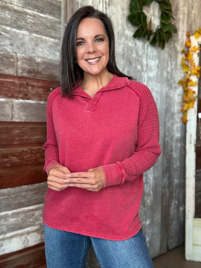 Waffle Knit Henley Top