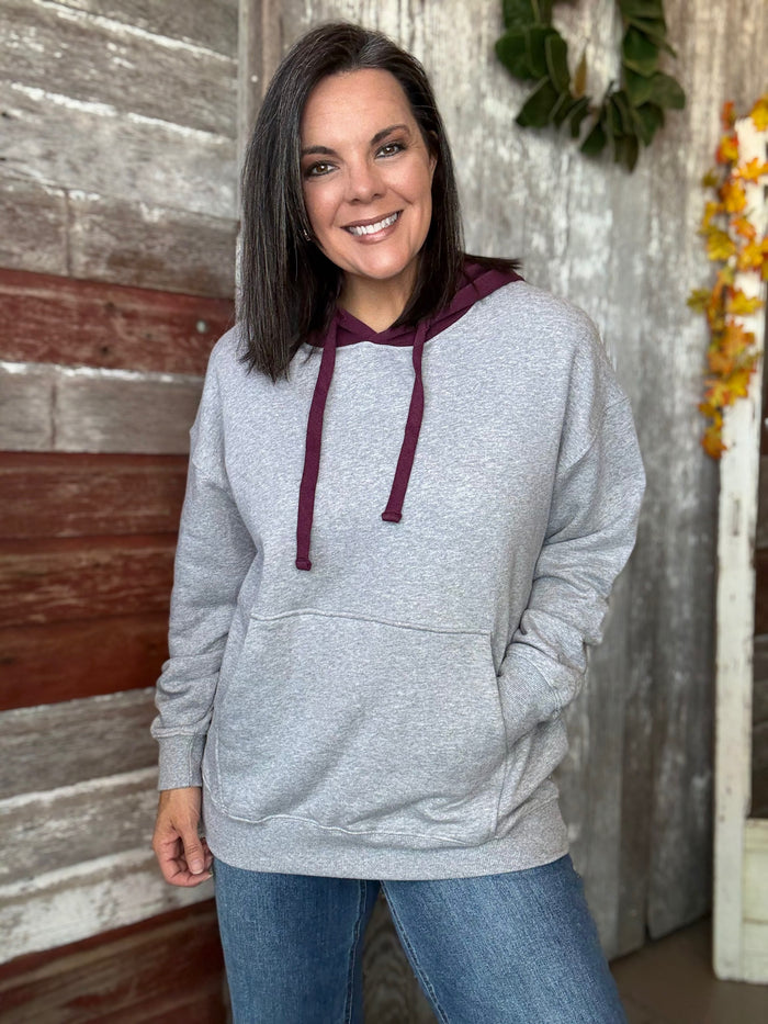 Plum Color Block Fleece Hoodie
