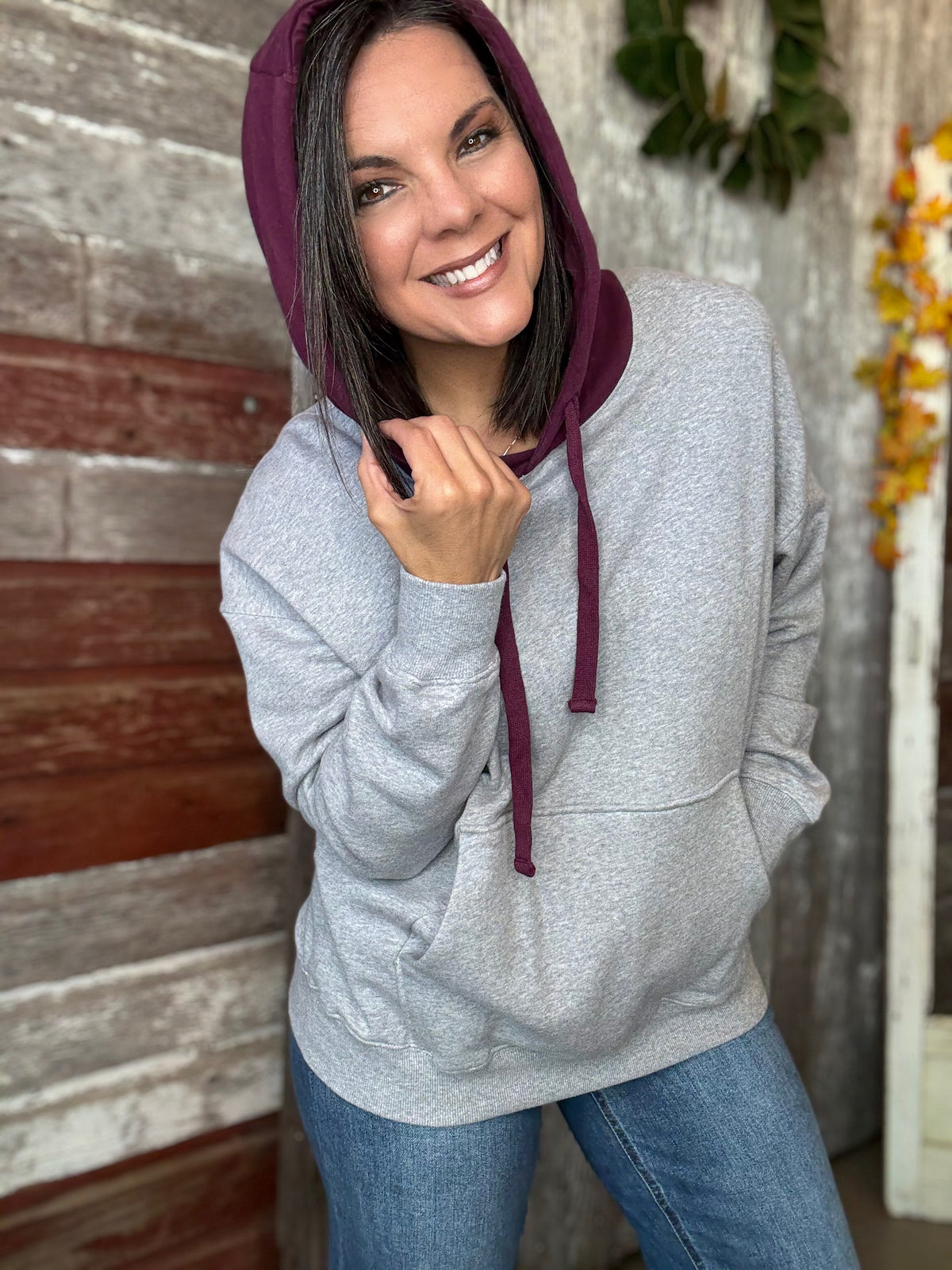 Plum Color Block Fleece Hoodie
