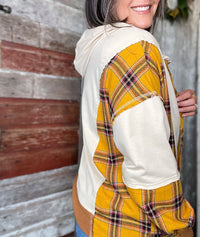 Zip Up Color Block Plaid Hoodie