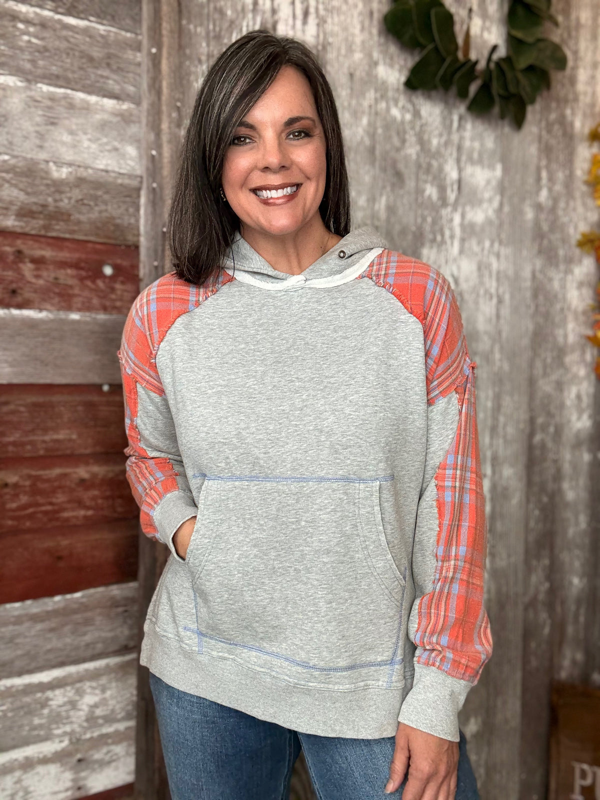 Heather Grey Plaid Mix Hoodie