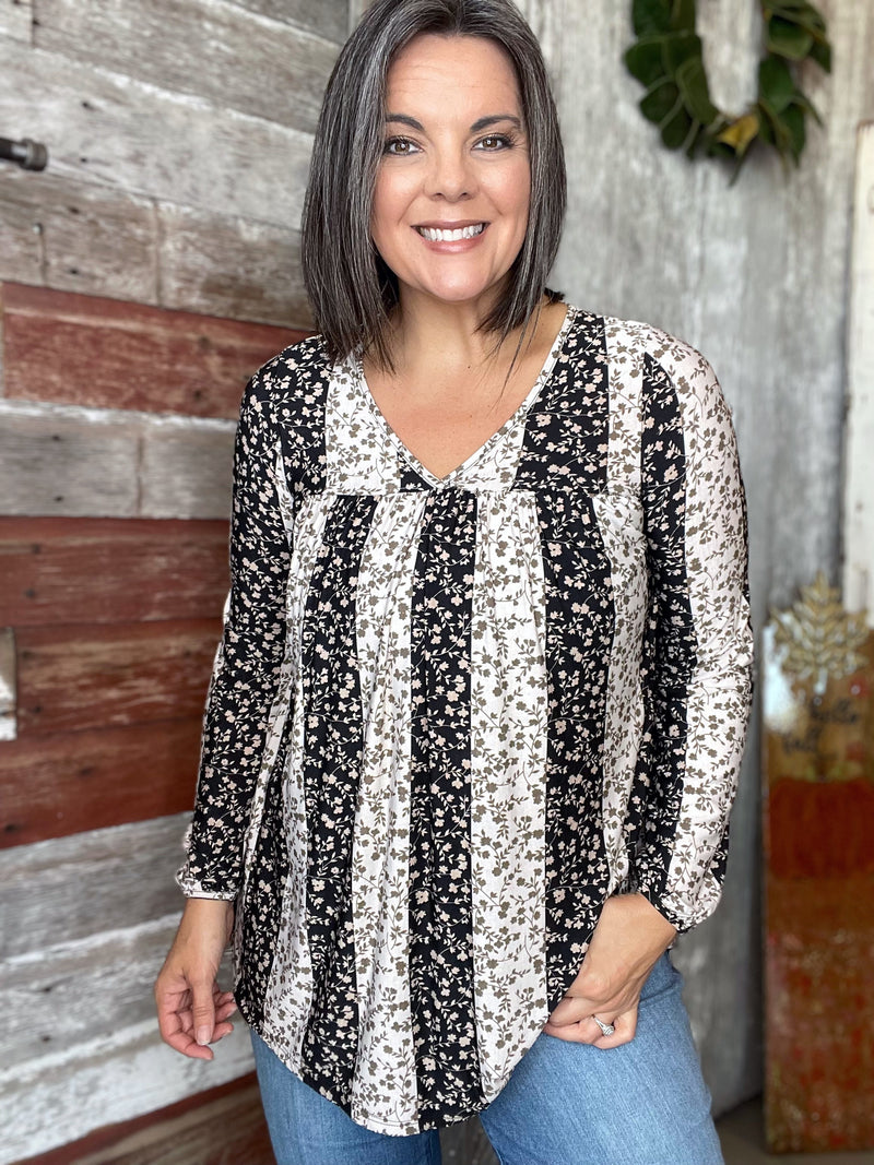 Dark Floral Print Tunic Top