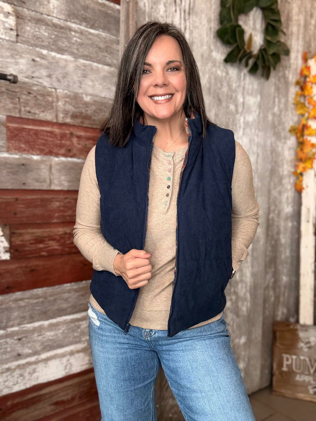 Navy Plaid Reversible Vest