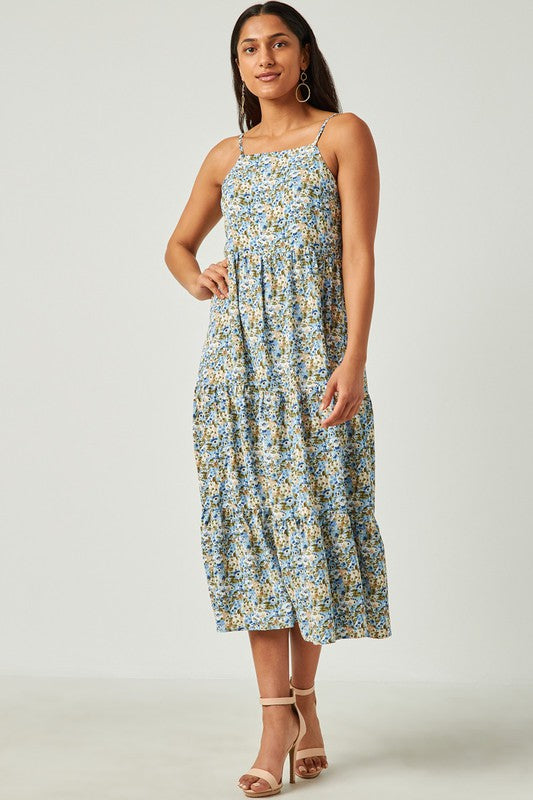 Blue Floral Midi Dress