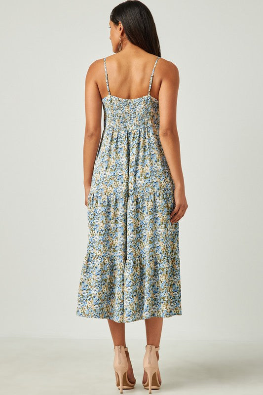 Blue Floral Midi Dress