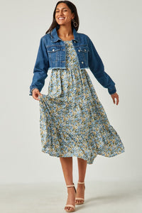Blue Floral Midi Dress