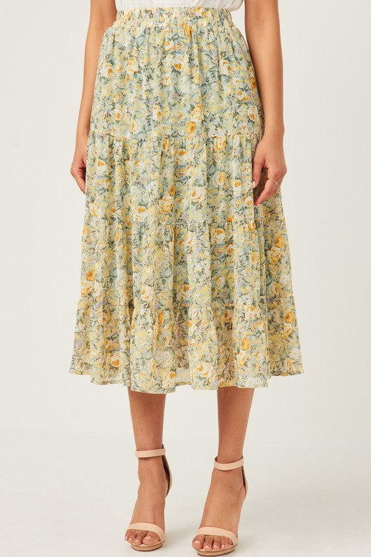 Mint Chiffon Midi Skirt