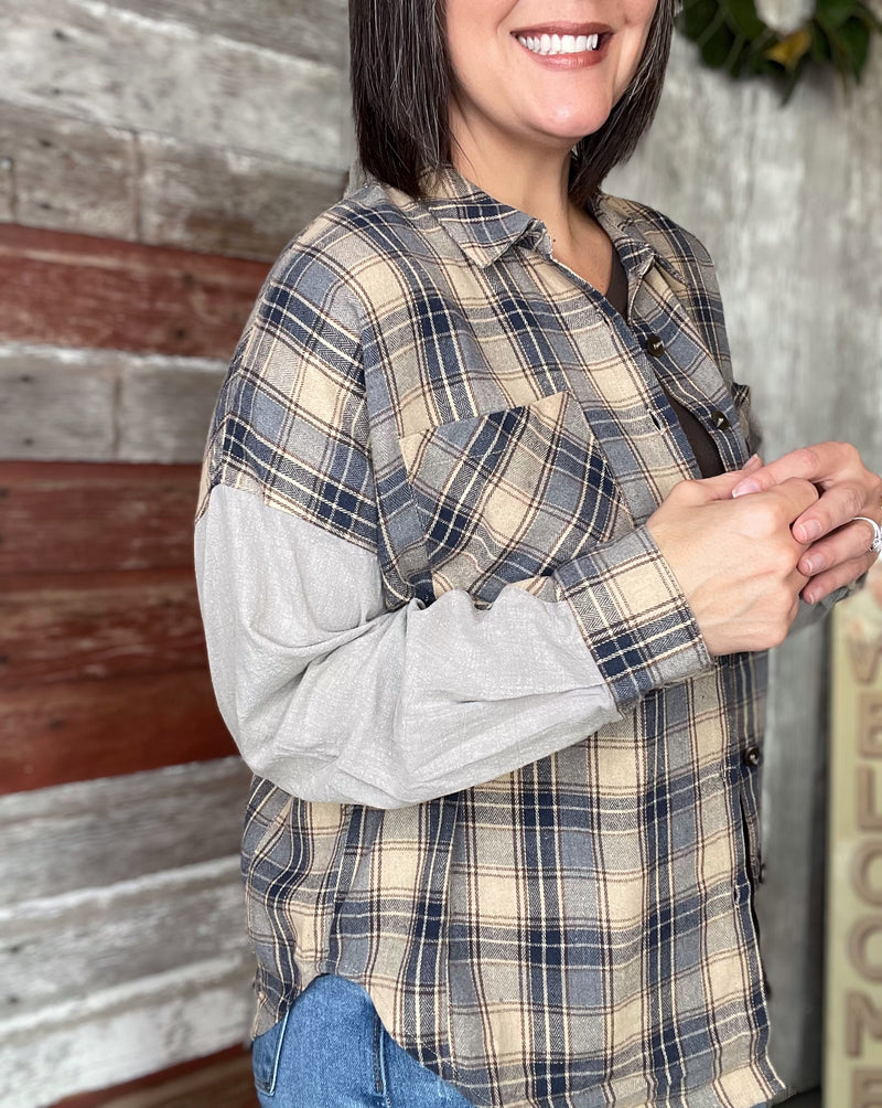 Plaid Snow Washed Button Down Top