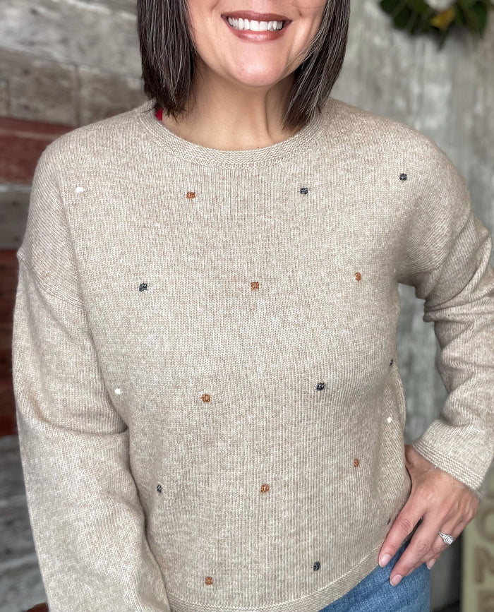 Taupe Dotted Crewneck Sweater