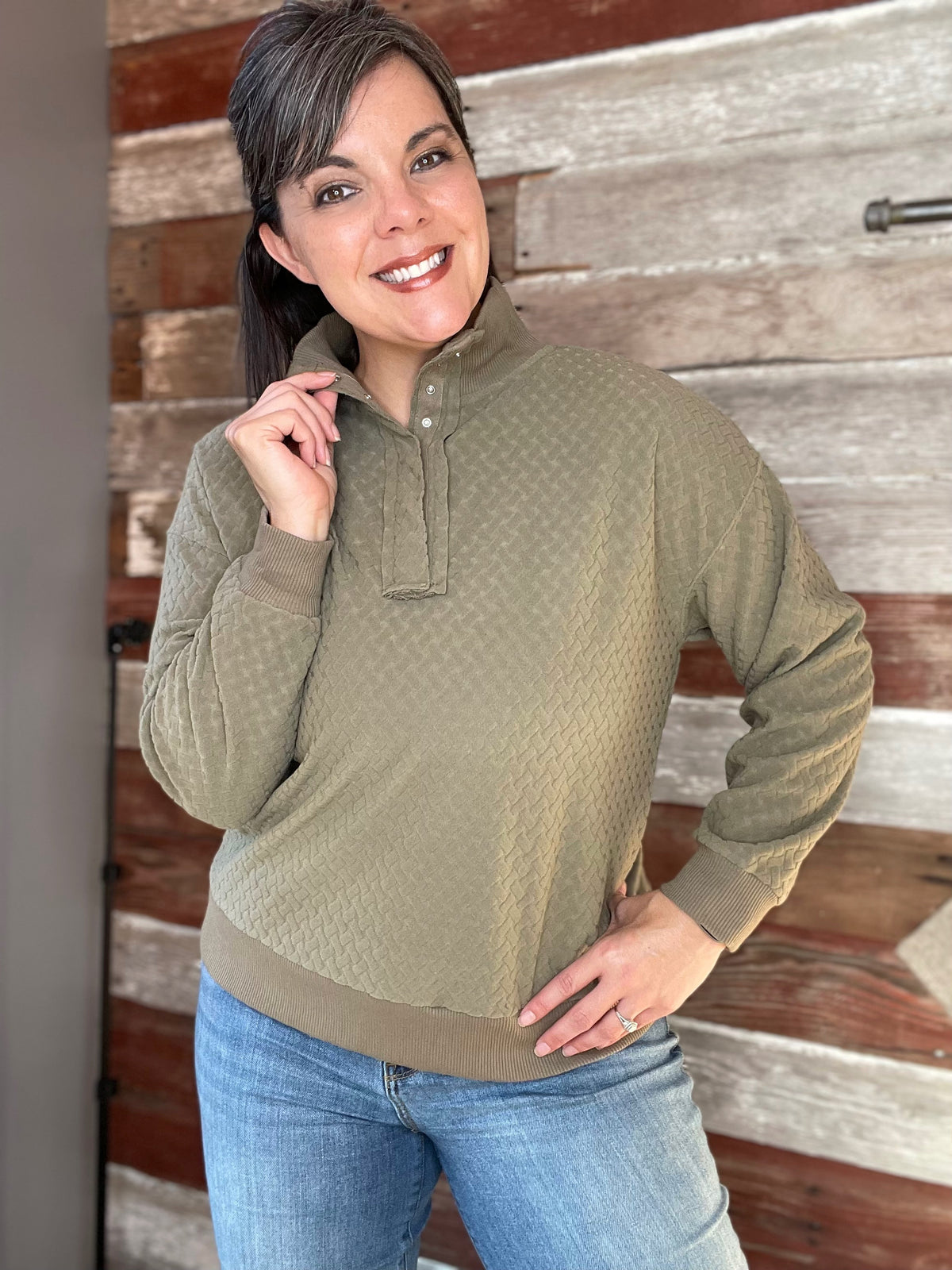 Textured Snap Button Pullover