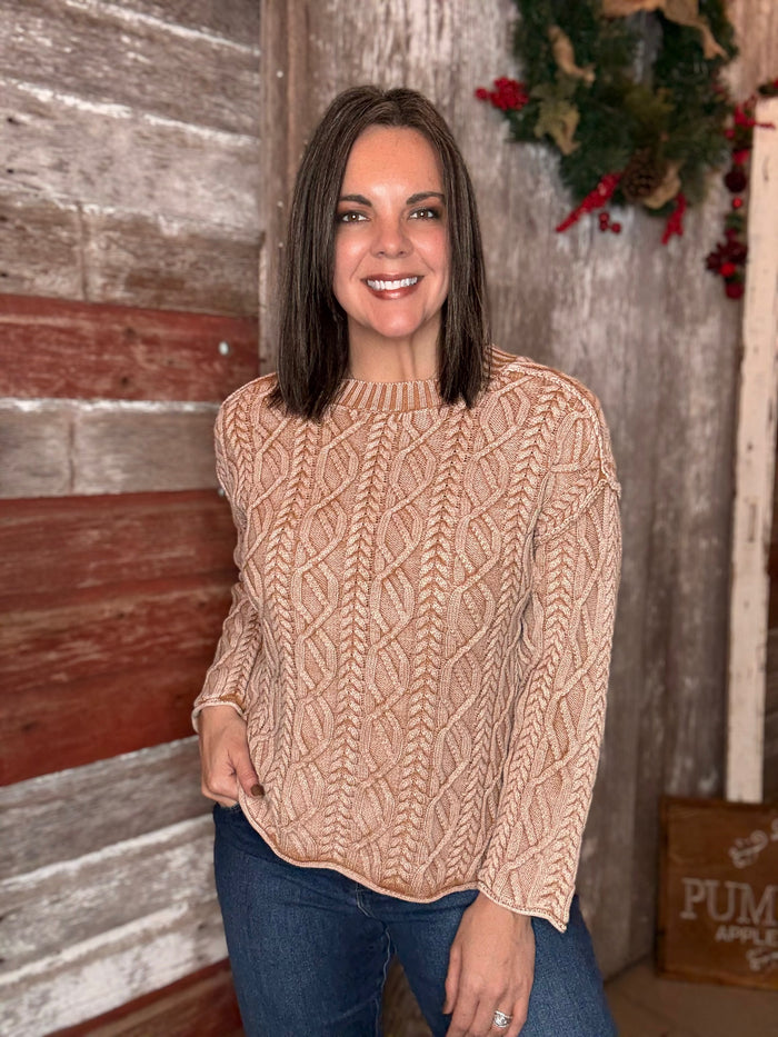 Vintage Latte Cable Knit Top