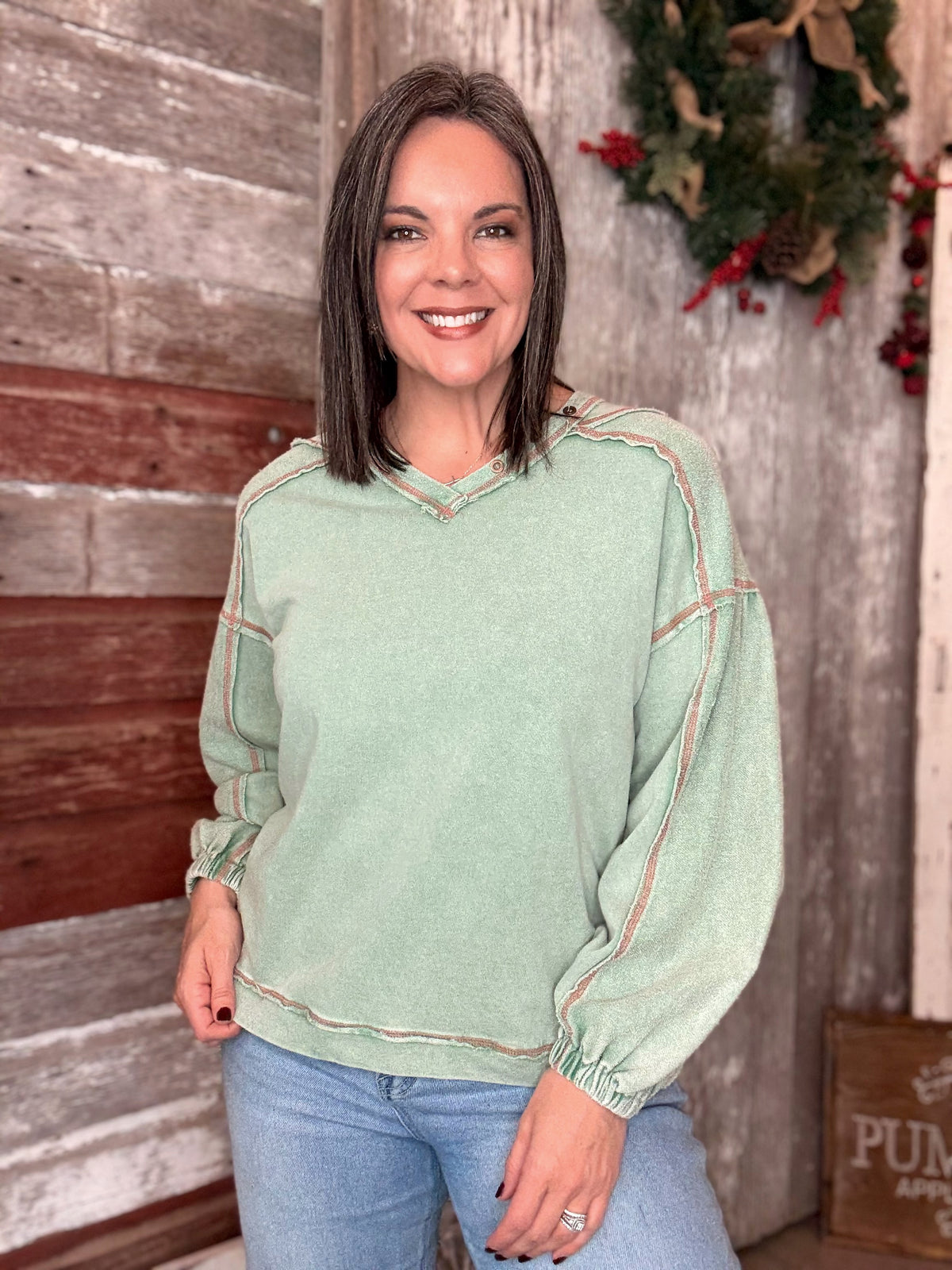 Juniper Green Button Detailed Pullover
