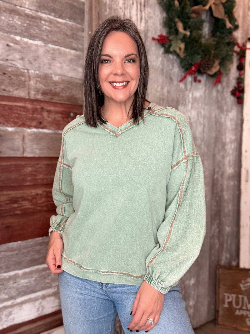 Juniper Green Button Detailed Pullover