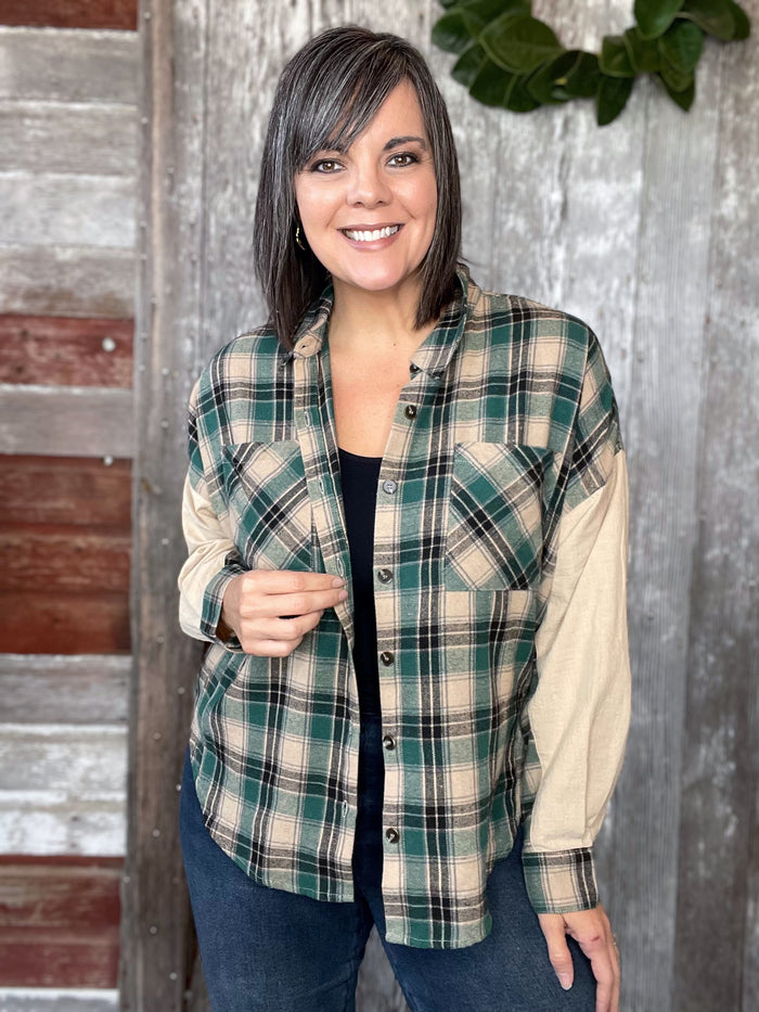 Plaid Snow Washed Button Down Top