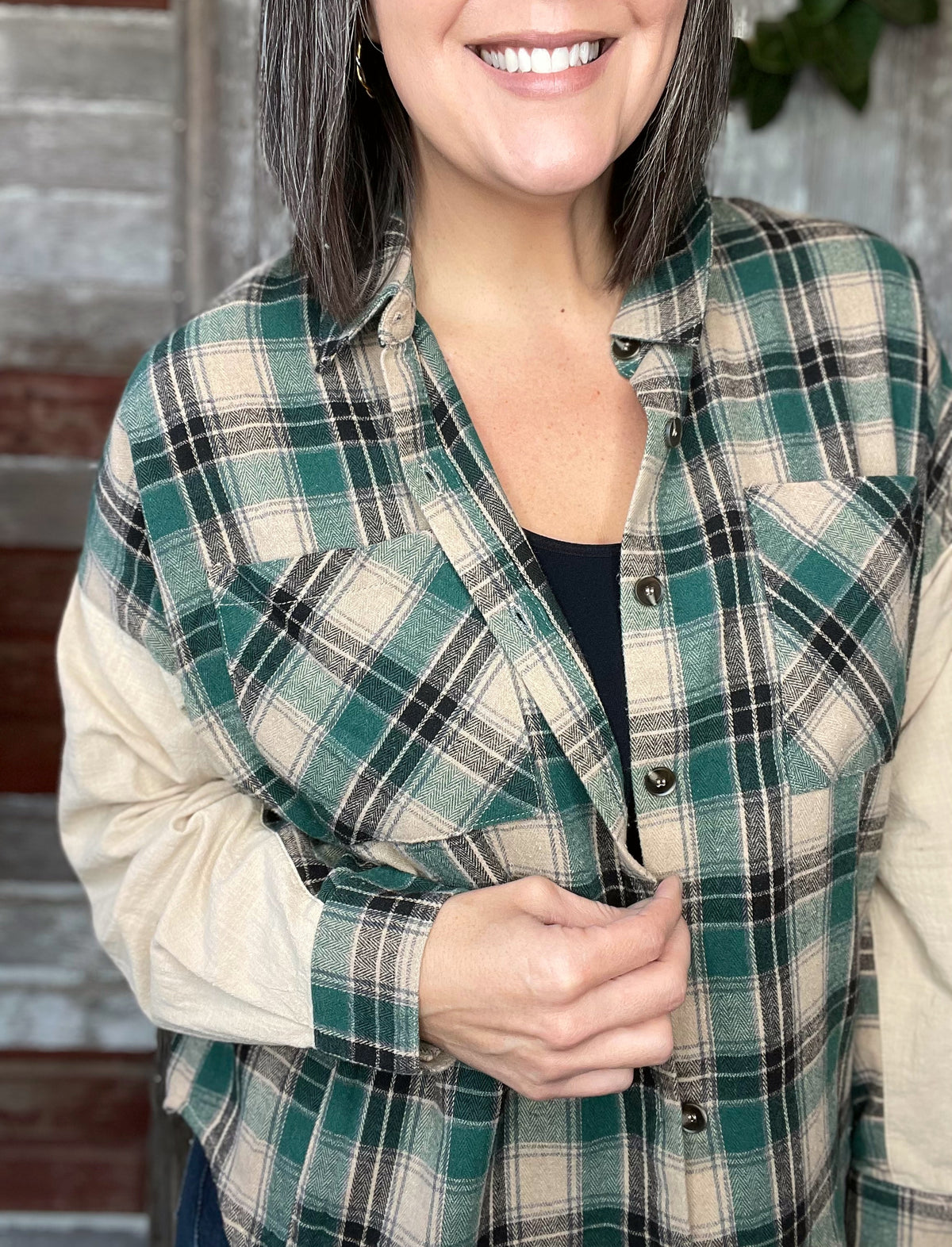 Plaid Snow Washed Button Down Top