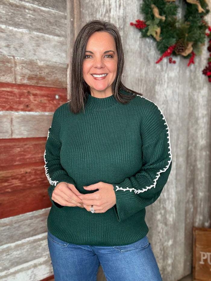 Hunter Green Stitched Pullover